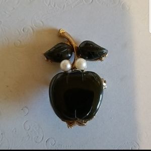 Vintage Black Enamel Apple Brooch